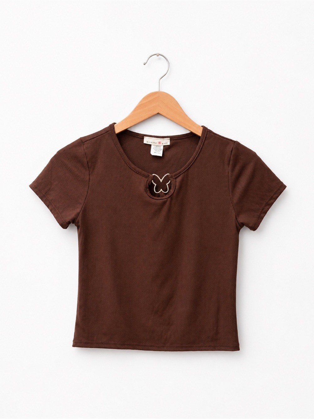 Vintage Y2K Girls' Brown Short Sleeve Butterfly Detail Tee Size 14/16